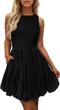 Women's Casual Bubble Mini Dress with Pockets Sleeveless Bubble Hem Striped Tank Short Dresses Summer
